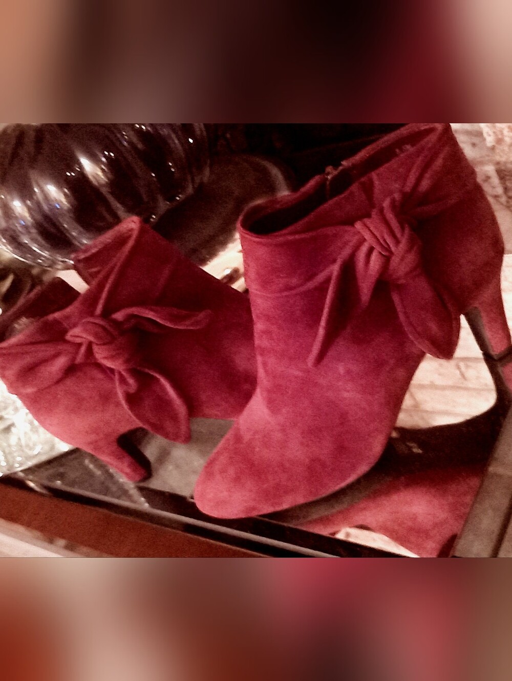 Alex Marie Burgundy Suede Bow Ankle Boots